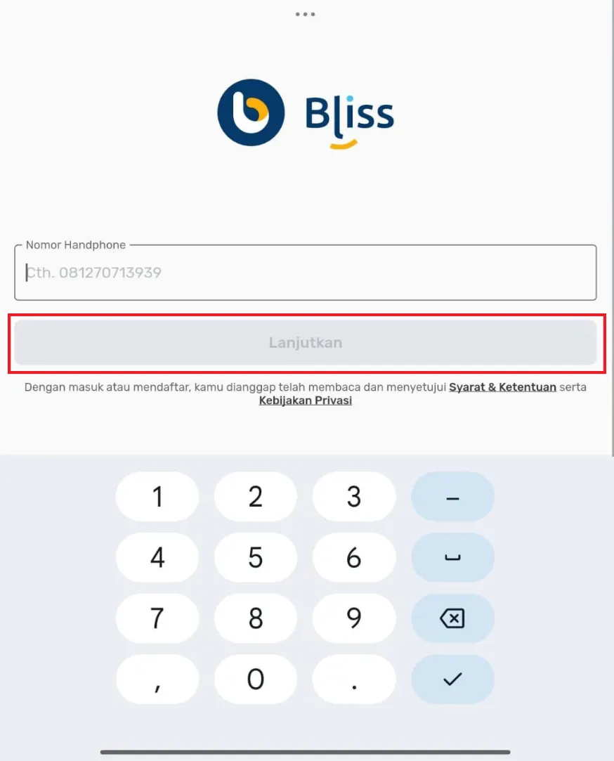 registrasi akun Bliss customer